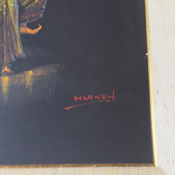 Vintage Gouache Original Painting Thai Dancer Signed Marken 17x12" Framed Art - Picture 4 of 11